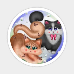 Adorable Cats with Bubbles and Butterflies Magnet